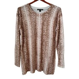 Boston Proper Top Blouse Size Medium Python Print Long Sleeved Stretchy Workwear